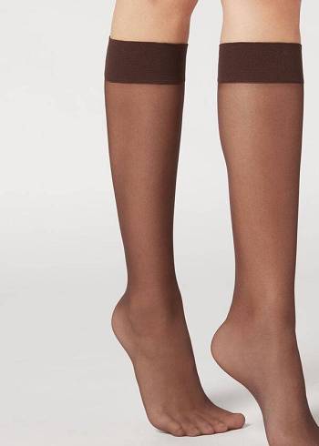 Calzedonia 20 Denier Comfort Cuff Knee-Highs Sheer Sexy Sokken Dames Koffie | NL1886JJ