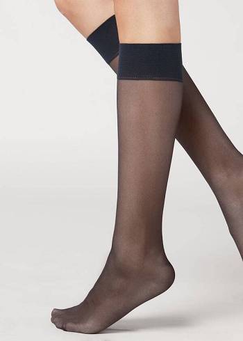 Calzedonia 20 Denier Comfort Cuff Knee-Highs Sheer Sokken Dames Blauw | NL1891CE