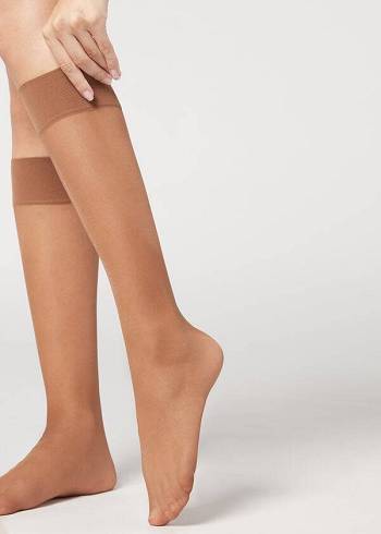 Calzedonia 20 Denier Comfort Cuff Knee-Highs Sheer Sokken Dames Koffie | NL1892VD