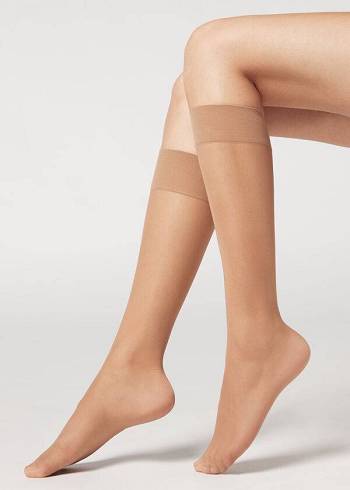 Calzedonia 20 Denier Comfort Cuff Knee-Highs Long Sokken Dames Bruin | NL1964JJ