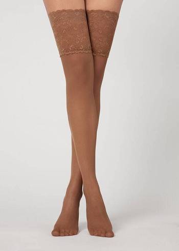 Calzedonia 20 Denier Opaque Thigh-Highs Kousen Dames Khaki | NL2952GL