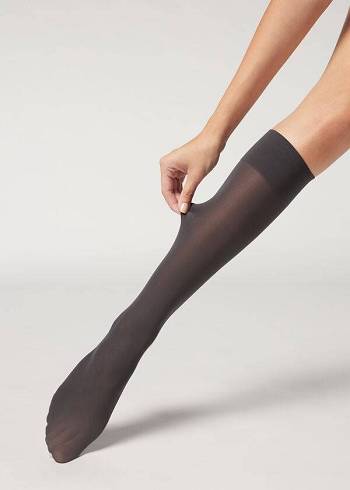 Calzedonia 30 Denier Semi Opaque Microfiber Knee-Highs Long Sokken Dames Grijs | NL1957PQ