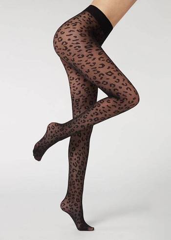 Calzedonia Animal Pattern 30 Denier Sheer Patterned Sexy Hardloopbroek Dames Zwart | NL3106EX