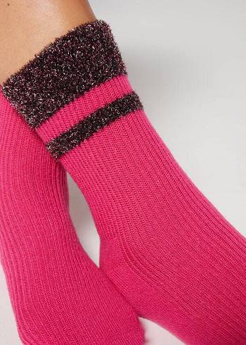 Calzedonia Cashmere Kort with Glitter Trim Sokken Dames Roze | NL1833HK