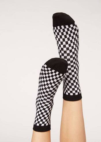 Calzedonia Checkered Pattern Kort Sokken Dames Zwart | NL1828AP