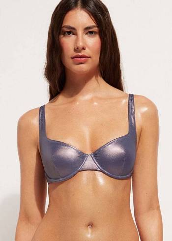 Calzedonia Coated-Effect Balconette Daytona Bikinitopjes Dames Blauw | NL2491JJ