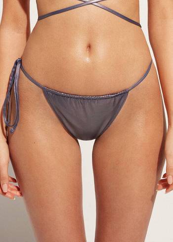 Calzedonia Coated-Effect String String Daytona Bikinibroekjes Dames Blauw | NL2823WY