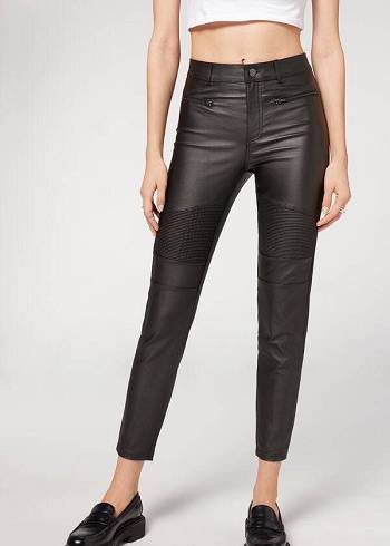 Calzedonia Coated Mager Biker Broek Dames Zwart | NL1470JJ