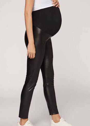 Calzedonia Coated Thermal Maternity Leggings Dames Zwart | NL1561RW