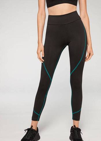 Calzedonia Contrast Seam Performance Atletische Leggings Dames Zwart Groen | NL1555BC