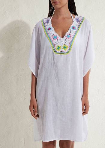 Calzedonia Crochet Neckline Kaftan Cover-ups Dames Wit | NL2116DN