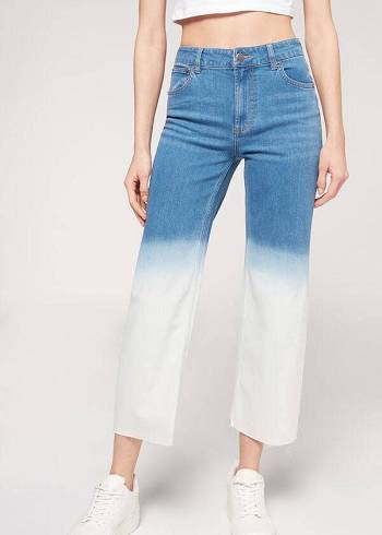 Calzedonia Cropped Rechtdoor-Leg Jeans Dames Blauw Wit | NL1625HK