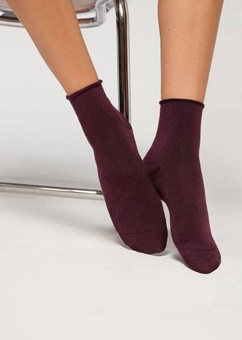 Calzedonia Cuffless Kort with Glitter Sokken Dames Bordeaux | NL1791MA