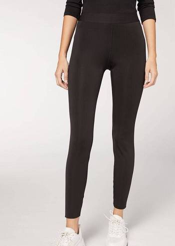 Calzedonia Double Faced Plush Leggings Dames Zwart | NL1549KI