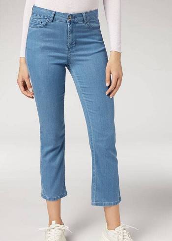 Calzedonia Eco Light Flared Cropped Denim Jeans Dames Blauw | NL1621SO