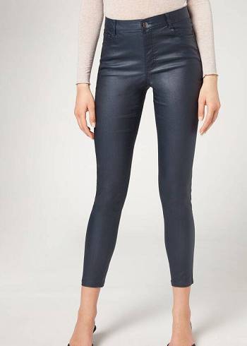 Calzedonia Faux Leren Mager Leggings Dames Donkerblauw | NL1547HK