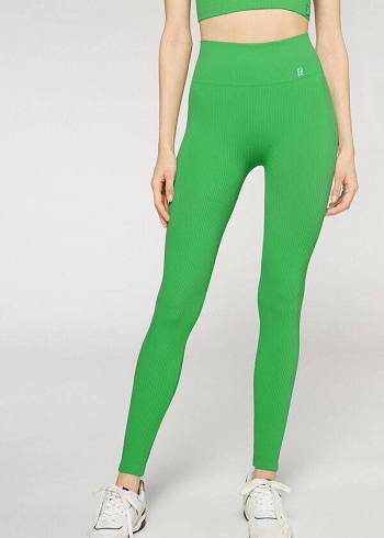 Calzedonia Fine Geribbeld Seamless Sport Leggings Dames Groen | NL1539IS