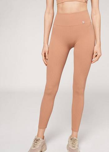 Calzedonia Fine Geribbeld Seamless Sport Leggings Dames Beige | NL1540OR