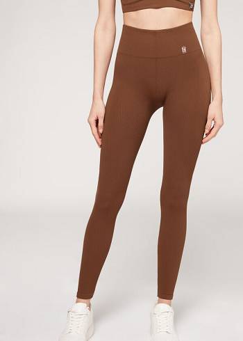 Calzedonia Fine Geribbeld Seamless Sport Leggings Dames Bruin | NL1542AP