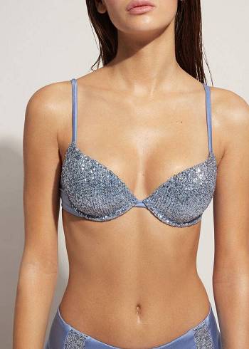 Calzedonia Gewatteerd Push-Up Cannes Bikinitopjes Dames Blauw | NL2352MA