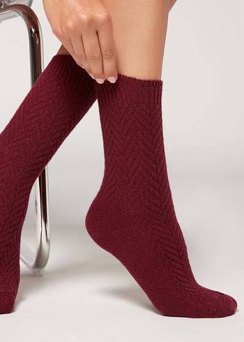 Calzedonia Herringbone Cashmere Kort Sokken Dames Bordeaux | NL1747IS