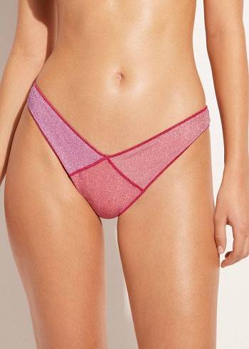 Calzedonia High Cut Brazilian Lamé Lisbona Bikinibroekjes Dames Roze | NL2799MA