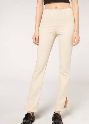 Calzedonia High-Taille Flared in Denim with Slits Broek Dames Bruin Beige | NL1459YU