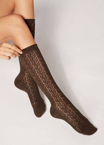 Calzedonia Knee High with Open Knit Wol Long Sokken Dames Bruin | NL1949WY