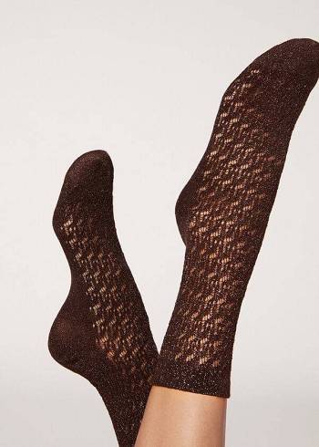 Calzedonia Kort Openwork with Glitter Sokken Dames Koffie | NL1685BC