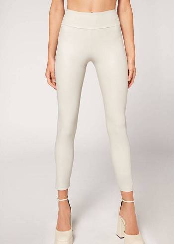 Calzedonia Leren Effect Leggings Dames Wit | NL1526XF