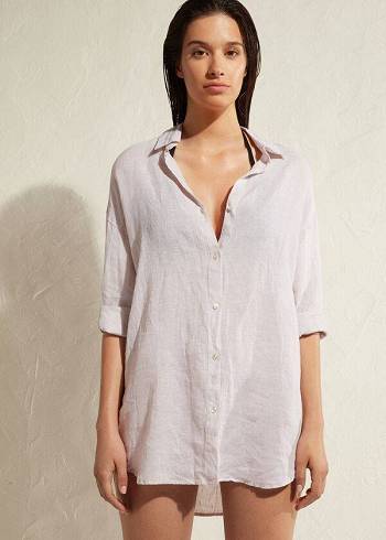 Calzedonia Linen Shirt Cover-ups Dames Beige | NL2094JJ