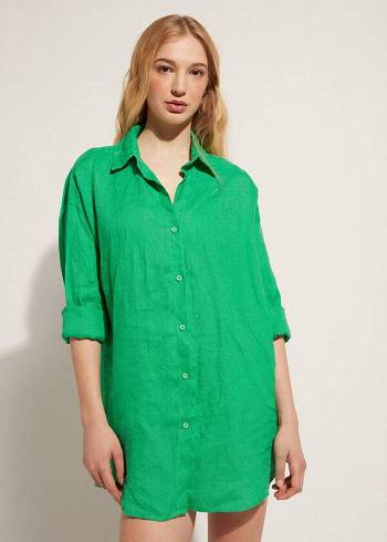 Calzedonia Linen Shirt Cover-ups Dames Groen | NL2103MA