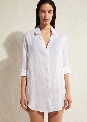 Calzedonia Linen Shirt Cover-ups Dames Wit | NL2098XF