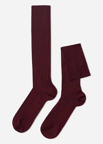 Calzedonia Lisle Thread Geribbeld Long Sokken Heren Bordeaux | NL1438AP