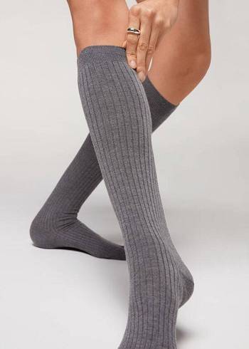 Calzedonia Long Geribbeld Cashmere Sokken Dames Grijs | NL1947MA