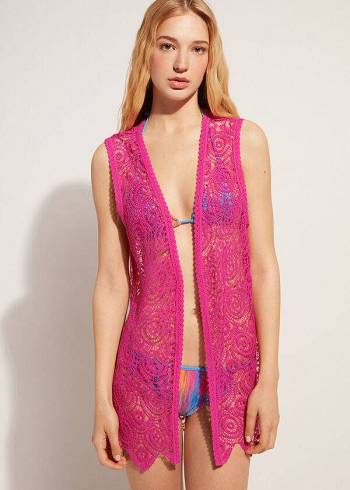 Calzedonia Mouwloos Crochet Cover-ups Dames Roze | NL2074VD