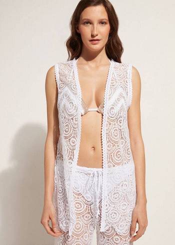 Calzedonia Mouwloos Crochet Cover-ups Dames Wit | NL2075BC