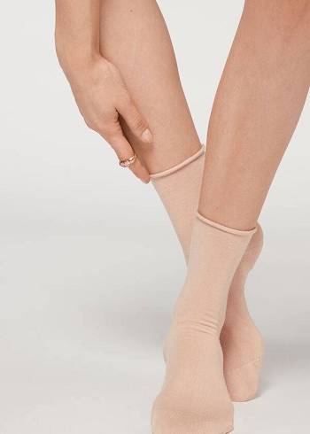 Calzedonia Non-Elastic Katoenen Ankle Kort Sokken Dames Beige | NL1731KI