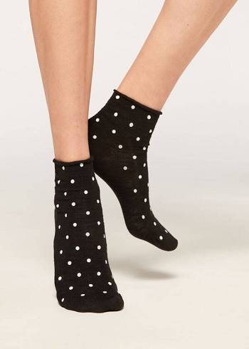 Calzedonia Polka Dot Motif Kort with Linen Sokken Dames Zwart | NL1724AP