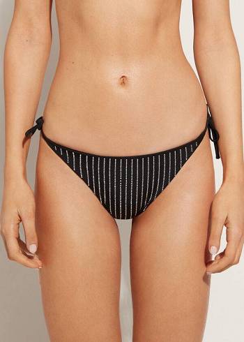 Calzedonia Rhinestone Brazilian String Shanghai Bikinibroekjes Dames Zwart | NL2675IS