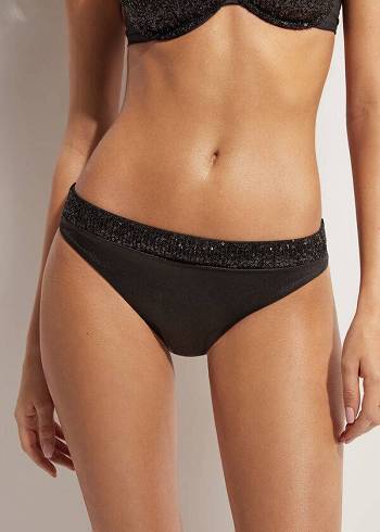 Calzedonia Sequined Cannes Bikinibroekjes Dames Zwart | NL2657MA