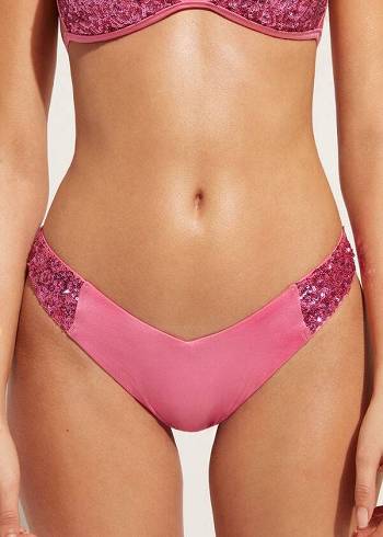 Calzedonia Sequined High-Cut Brazilian Cannes Cheeky Bikinibroekjes Dames Roze | NL2645SO