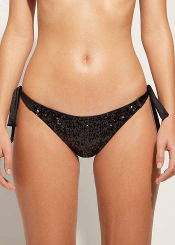 Calzedonia Sequined Side-Tie Cannes Bikinibroekjes Dames Zwart | NL2642GL