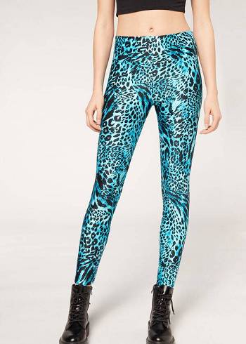 Calzedonia Shiny Animal-Print Atletische Leggings Dames Turquoise | NL1510TV