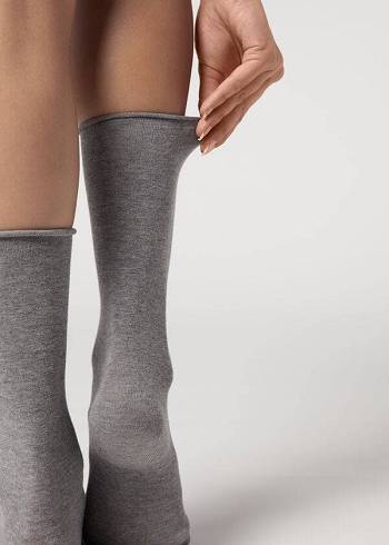 Calzedonia Smooth Katoenen Mid-Calf Long Sokken Dames Zilver | NL1929IS