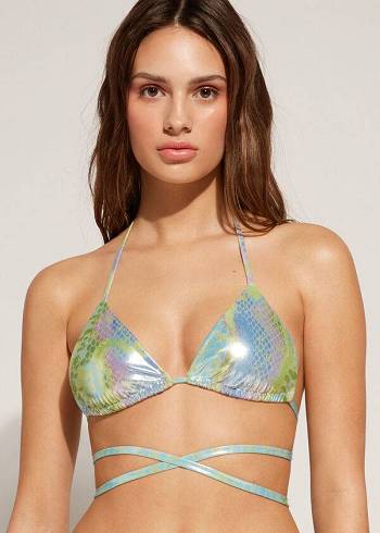 Calzedonia Snake-Pattern Triangle String Las Palmas Bikinitopjes Dames Groen | NL2232NB