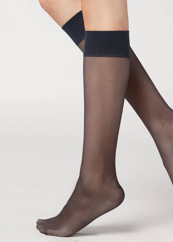 Calzedonia 20 Denier Comfort Cuff Knee-Highs Long Sokken Dames Blauw | NL1967ZG