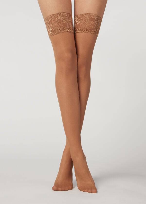 Calzedonia 20 Denier Sheer Thigh-Highs Kousen Dames Beige Bruin | NL2941MA