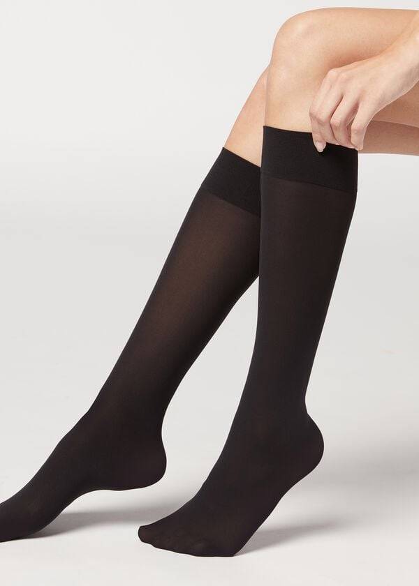 Calzedonia 30 Denier Semi Opaque Microfiber Knee-Highs Long Sokken Dames Zwart | NL1956OR