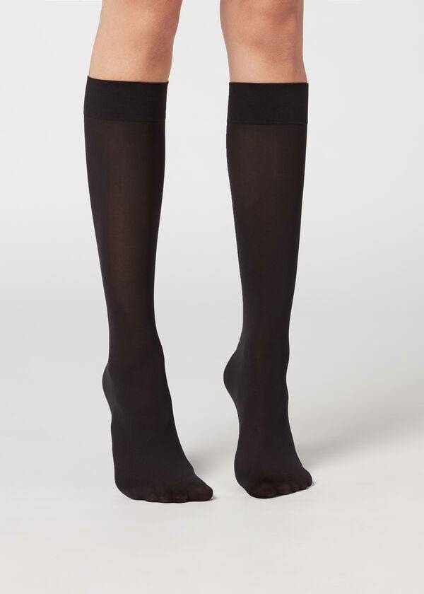 Calzedonia 30 Denier Semi Opaque Microfiber Knee-Highs Long Sokken Dames Zwart | NL1956OR